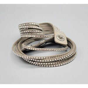 Authentic Swarovski Crystal Grey Suede Rhinestone Wrap Around Bracelet B1A